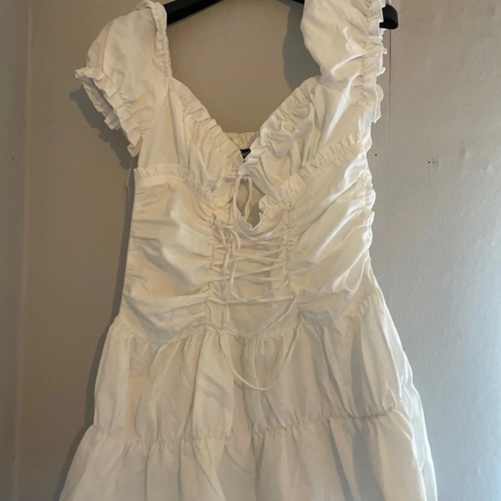 Chic White Ruched Mini Dress
